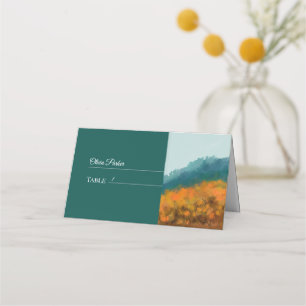 Autumn Fall Forest Trees Blue Mountain Place Card