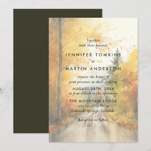 Autumn Fall Forest Watercolor Wedding Invitation