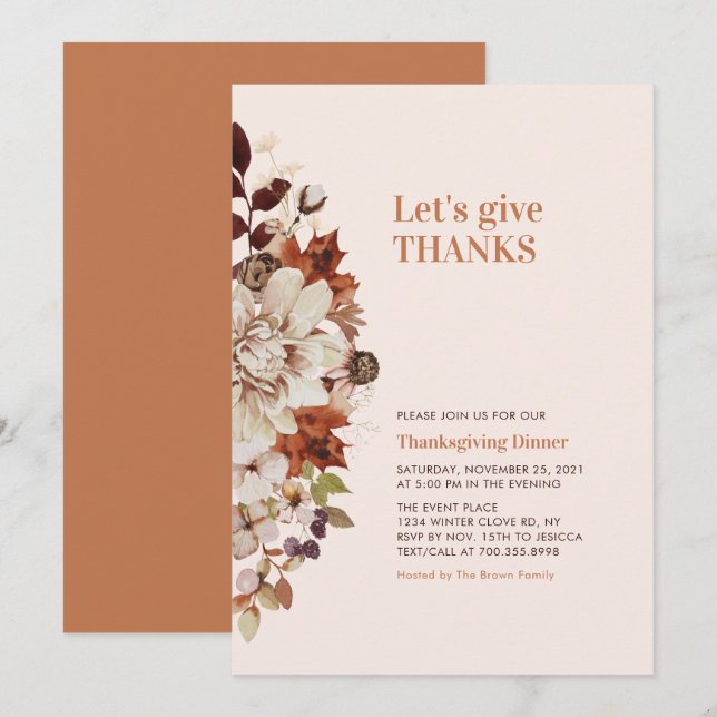 Autumn/Fall  Friends giving /Thanks giving Dinner Invitation (Front/Back)