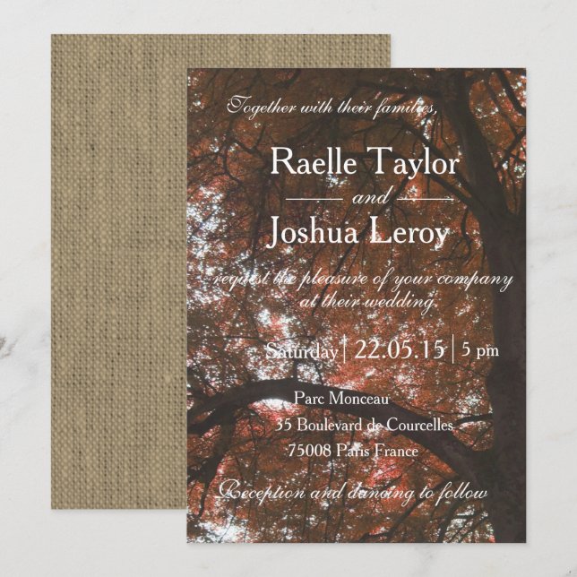 Autumn fall garden forest tree wedding invitation (Front/Back)