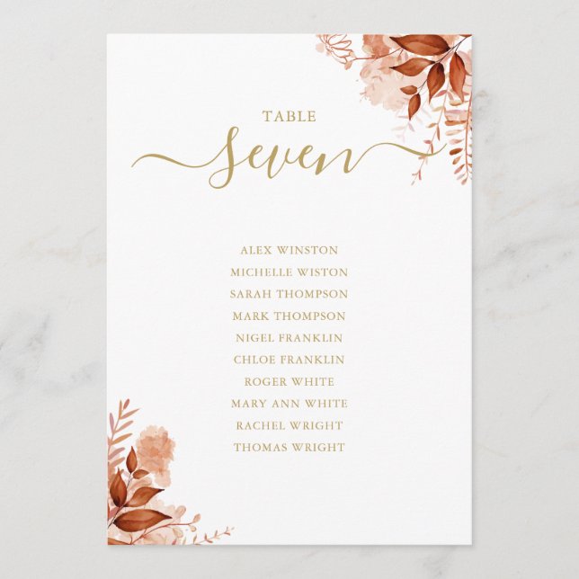 Autumn Fall Gold Seating Plan Table Number (Front)