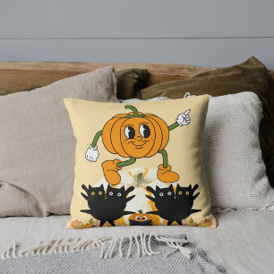 Autumn Fall Halloween Black Cat Pumpkin Decorative Throw Pillow