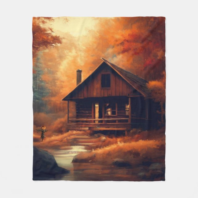 Autumn/Fall/Halloween/rustic painting Fleece Blanket (Front)
