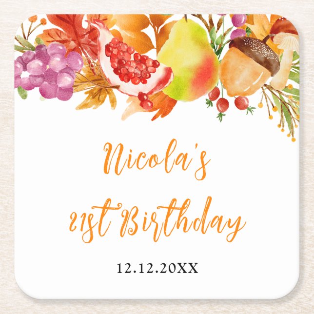 Autumn Fall Harvest Baby Shower Square Paper Coaster (Front)