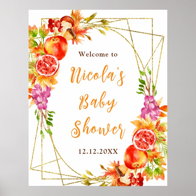Autumn Fall Harvest Baby Shower Welcome Poster (Front)