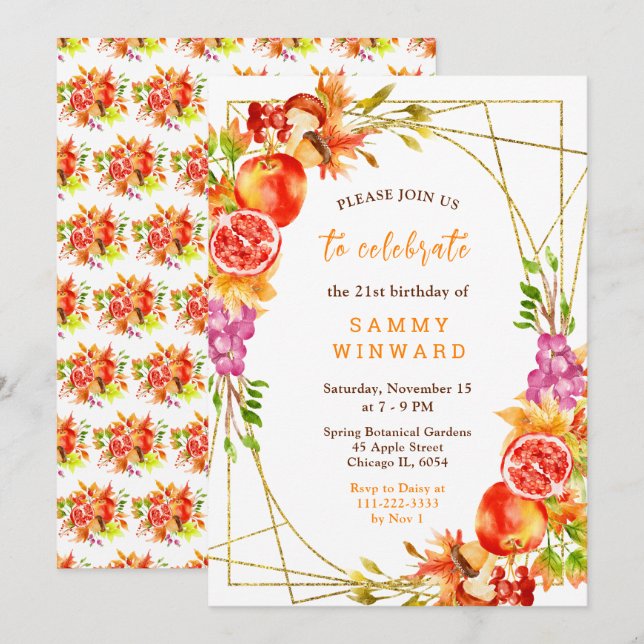 Autumn Fall Harvest Birthday Invitation (Front/Back)