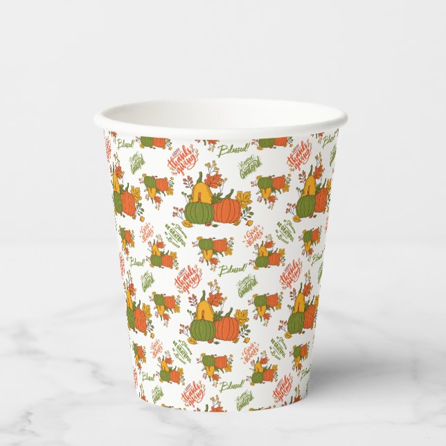 Autumn Fall Harvest Thanksgiving Paper Cups (Front)