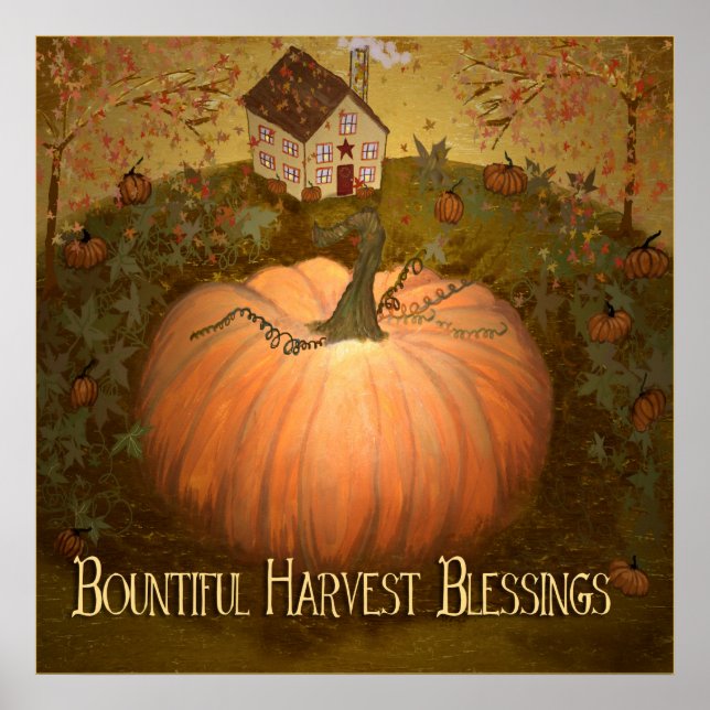 Autumn Fall Harvets Halloween Primitive Folk Art Poster (Front)