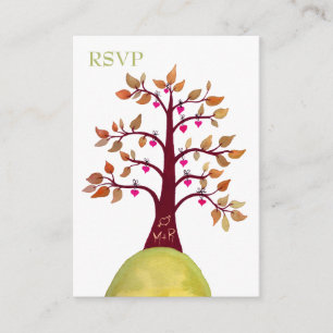 Autumn Fall Heart Tree Carving Wedding RSVP Cards