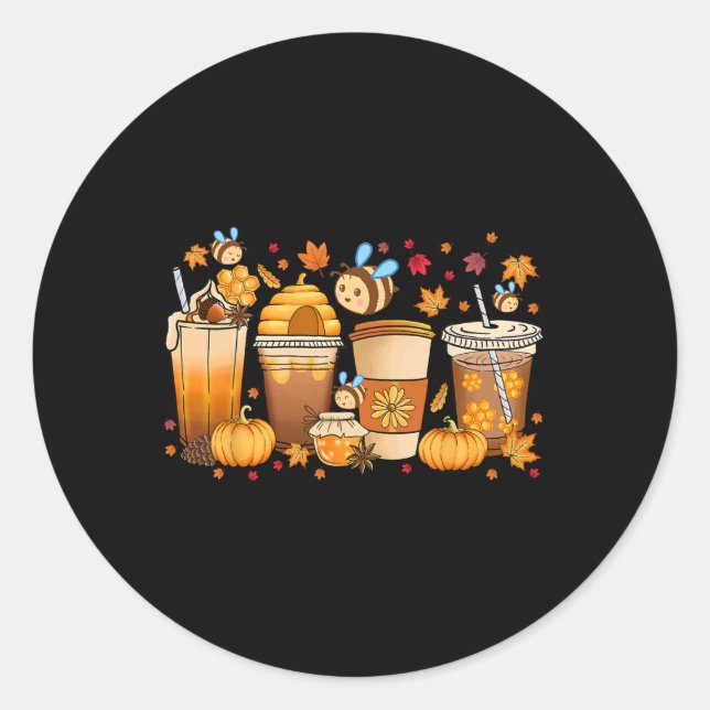 Autumn Fall Horror Latte Fall Coffee Cups Ghost Ha Classic Round Sticker (Front)