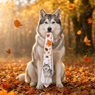 Autumn fall Husky Watercolor Tie