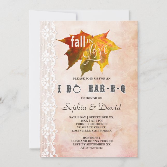 Autumn Fall in Love Lace I DO BBQ Invitation (Front)