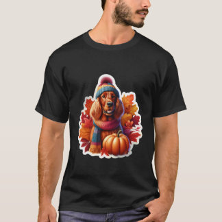 Autumn Fall Irish Setter Dog Owner Lover Pumpkin V T-Shirt