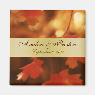 Autumn Fall Leaf Gold Ribbon Save The Date Magnet
