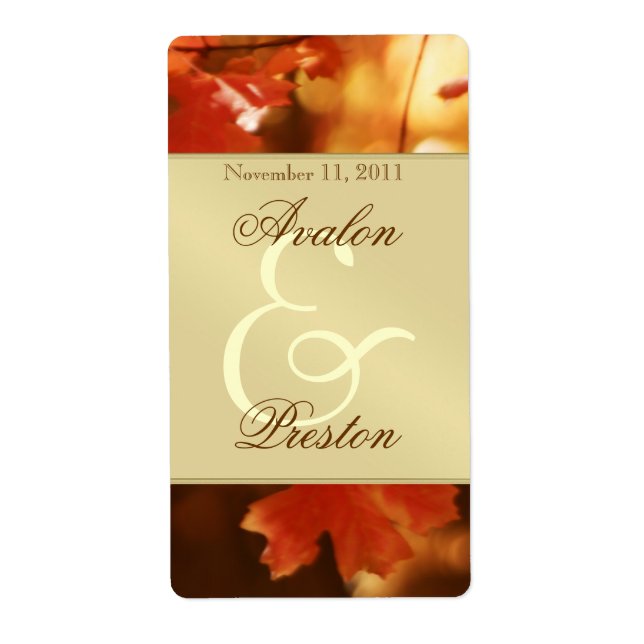 Autumn Fall Leaf Gold Wine Wedding Label (Front)