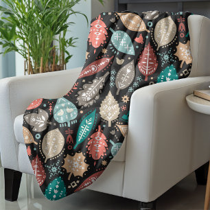 Autumn Fall Leaf Pattern Fleece Blanket
