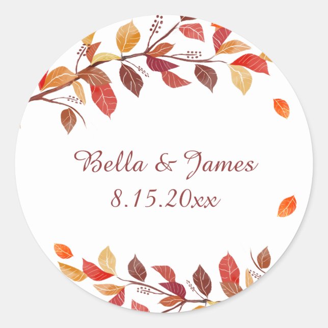 Autumn Fall Leaf Wedding Stickers (Front)