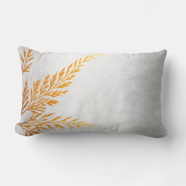 Autumn Fall Leave Golden Fern Felice Silver Lumbar Pillow (Front)