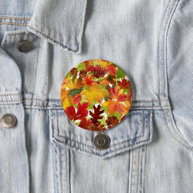 Autumn Fall Leaves 3 Inch Round Button (In Situ)
