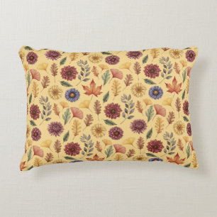 Autumn Fall Leaves and Flowers Pattern Accent Pillow