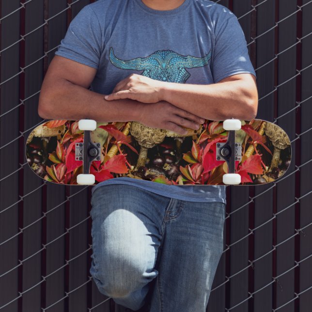Autumn Fall leaves, chestnuts mushrooms photo Skateboard (Outdoor 3)