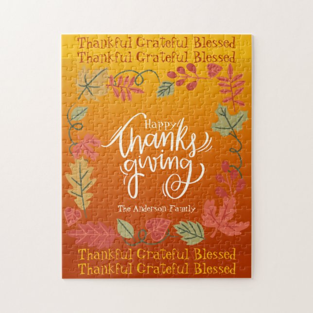 Autumn Fall Leaves Cute Family Happy Thanksgiving Jigsaw Puzzle (Vertical)