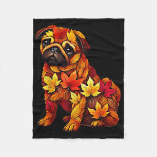 Autumn Fall Leaves Dog Pug Nature Men Women Kids  Fleece Blanket
