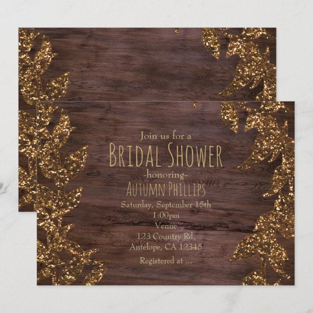 Autumn Fall Leaves Faux Gold Sparkle Glam Invitation (Front/Back)