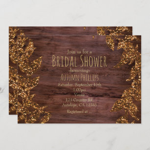 Autumn Fall Leaves Faux Gold Sparkle Glam Invitation