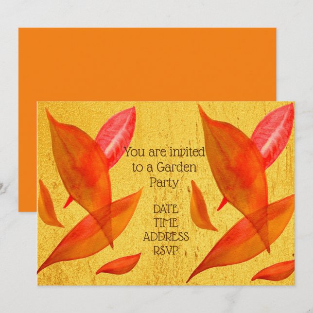 Autumn Fall leaves Garden party function Invitation (Front/Back)