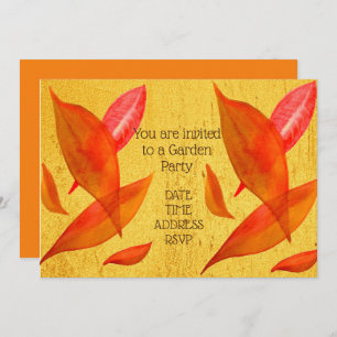Autumn Fall leaves Garden party function Invitation