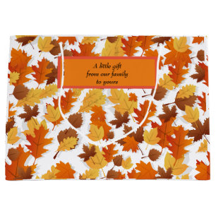 Autumn/Fall leaves gift bag. Editable message Large Gift Bag