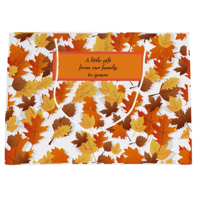 Autumn/Fall leaves gift bag. Editable message Large Gift Bag (Front)