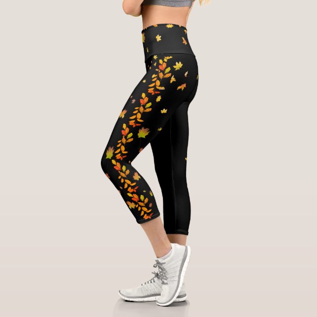 Autumn fall leaves High Waisted Capris (Left)