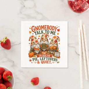 Autumn Fall Leaves Introvert Gnomes Thanksgiving Napkin