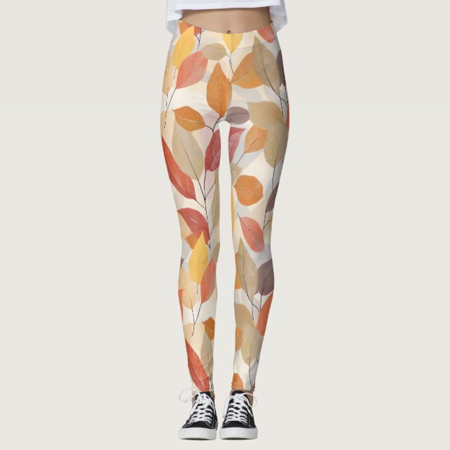 Autumn Fall Leaves Leggings (Front)