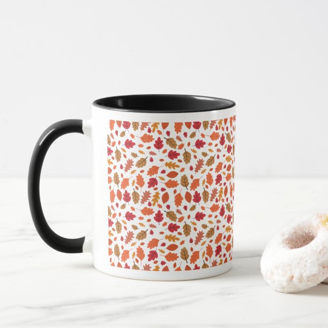 Autumn Fall Leaves Pattern Ceramic Two-Tone Mug (With Donut)