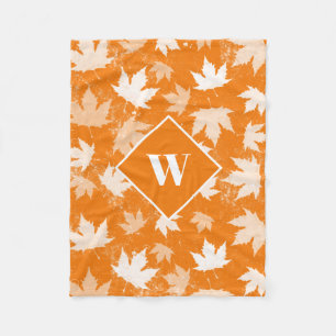 Autumn Fall Leaves Pattern Monogram Fleece Blanket