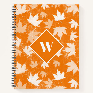 Autumn Fall Leaves Pattern Monogram Notebook