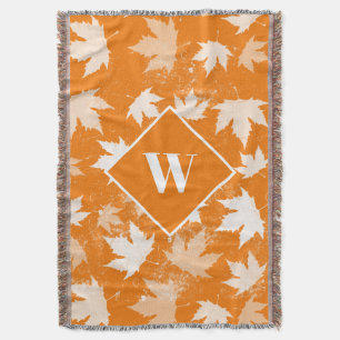 Autumn Fall Leaves Pattern Monogram Throw Blanket