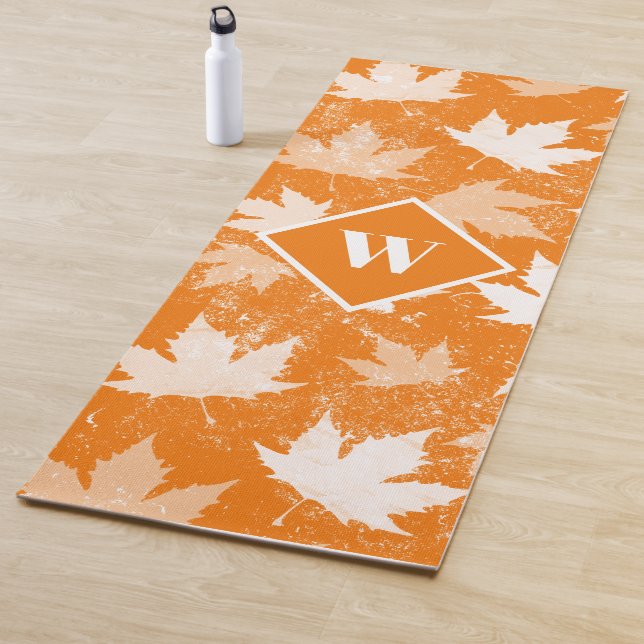 Autumn Fall Leaves Pattern Monogram Yoga Mat (In Situ)