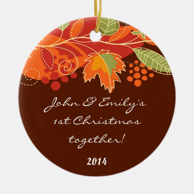 Autumn Fall Leaves Personalized Name Ornament (Front)