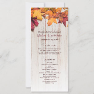 Autumn Fall Leaves Rustic Wood Wedding Program