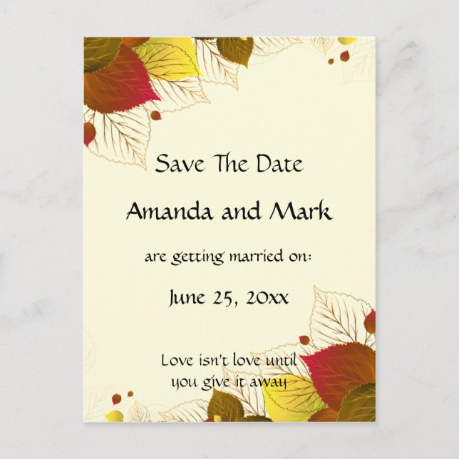 Autumn Fall Leaves Save The Date Announcement Postcard (Front)