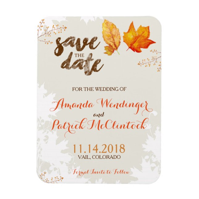 Autumn Fall Leaves Save the Date Magnet (Vertical)
