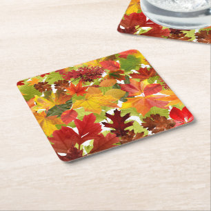 Autumn Fall Leaves Square Paper Coaster