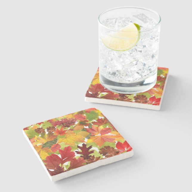 Autumn Fall Leaves Stone Coaster (Side)