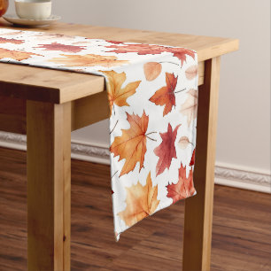 Autumn Fall Leaves Terracotta Brown Boho Pattern  Long Table Runner