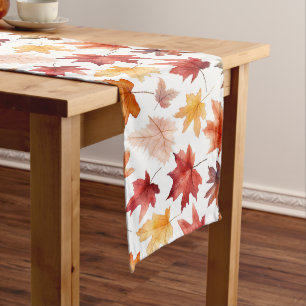 Autumn Fall Leaves Terracotta Brown Boho Pattern  Long Table Runner