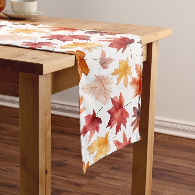Autumn Fall Leaves Terracotta Brown Boho Pattern  Long Table Runner (In Situ)